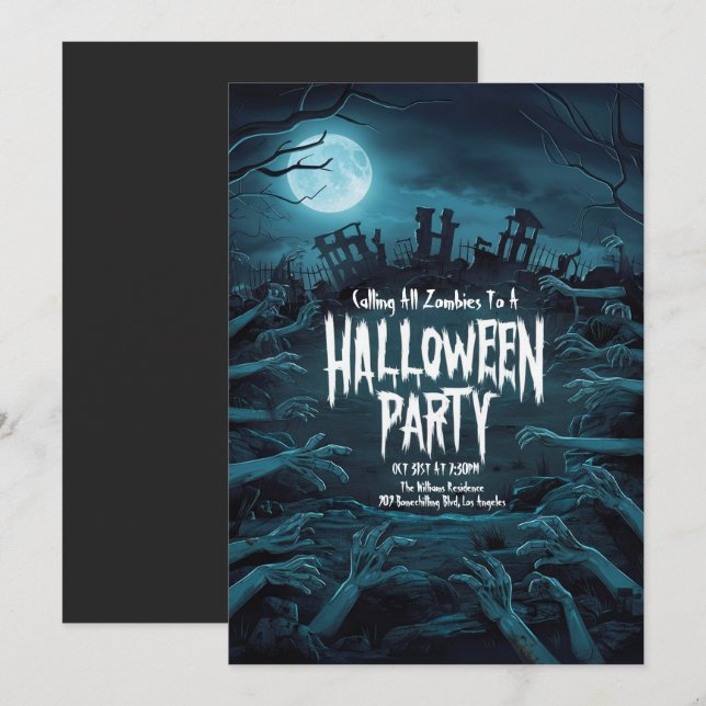 Eerie Zombie Halloween-Party Einladung (Vorne/Hinten)