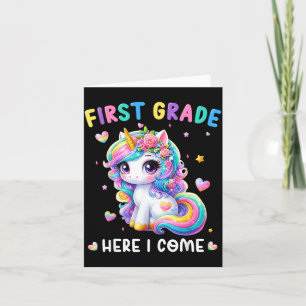Eerste Klasse hier kommt süßes Einhorn zurück zur Karte