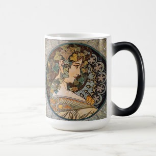 Efeu-Haar-Mädchen-Gemälde von Alphonse Mucha Verwandlungstasse