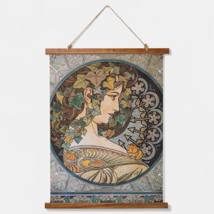 Efeu-Haar-Mädchen-Gemälde von Alphonse Mucha Wandteppich Mit Holzrahmen