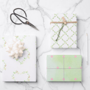 Efeu-Herzen, Gitter und Punkte Assortiert Geschenkpapier Set