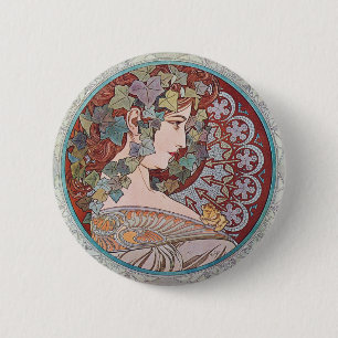 Efeu-Kunst Nouveau Alphonse Mucha rundes Button