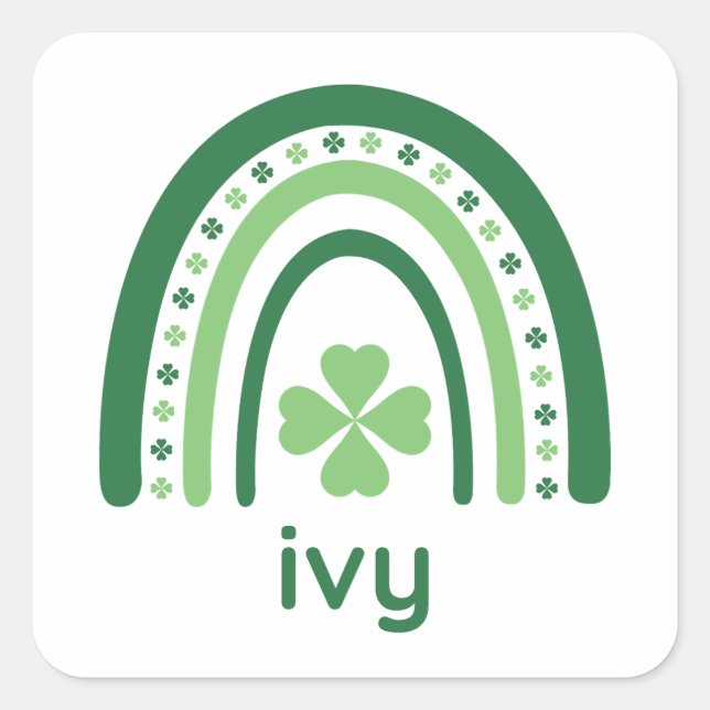 Efeu Name Clover Boho Rainbow Quadratischer Aufkleber (Vorderseite)