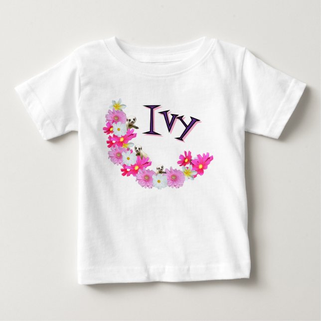 Efeu-Name mit Blumenkranz Baby Erdmännchen, T-shirt (Vorderseite)