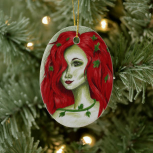 Efeu-Nymphe Rotschopf Frau Pixie Fantasy-Kunst Keramikornament