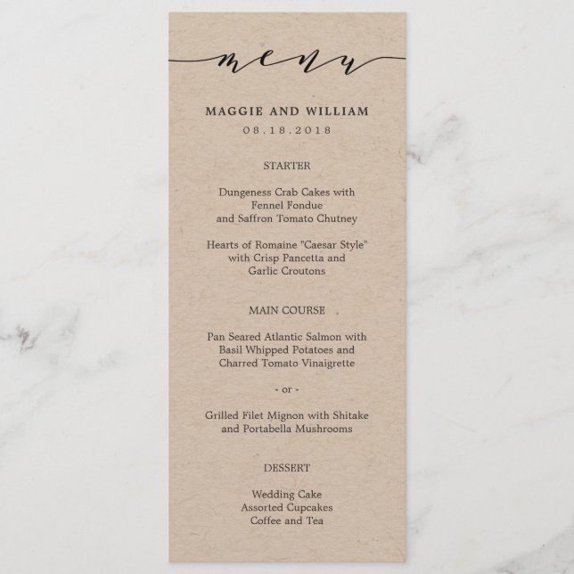 Eforeless Script Menu Card Kraft Menükarte (Vorderseite)