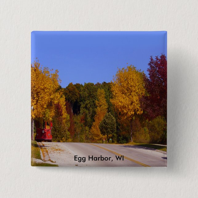 Egg Hafen, WI Herbstsaison mit Trolley Car Button (Vorderseite)