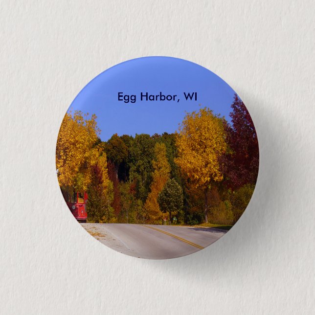 Egg Hafen, WI Herbstsaison mit Trolley Car Button (Vorderseite)