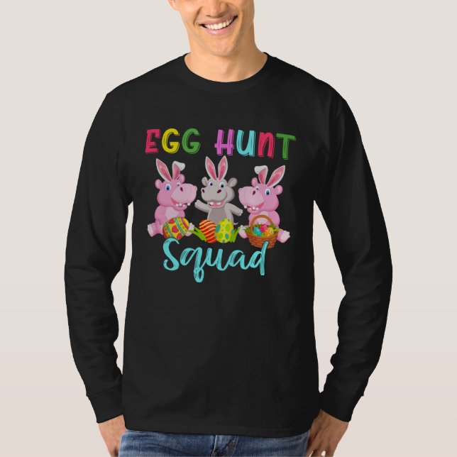 Egg Hunt Squad Three Easter Bunny Hippos Hunting E T-Shirt (Vorderseite)