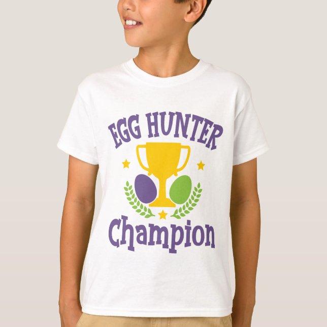 Egg Hunter Champion Moderner Osterurlaub T-Shirt (Vorderseite)