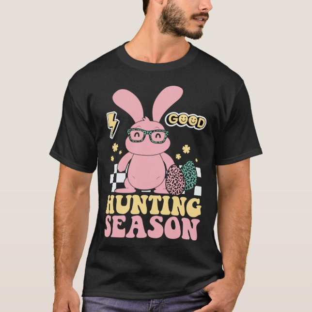 Egg Hunting Season Bunny Kids Adults Retro Groovy  T-Shirt (Vorderseite)
