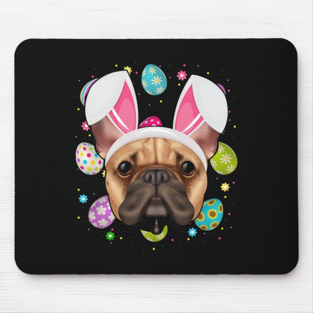 Egg Lover Bunny Ear Französischer Bulldog Face Ost Mousepad (Vorne)