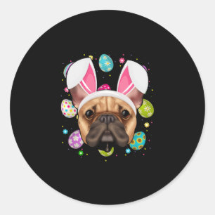 Egg Lover Bunny Ear Französischer Bulldog Face Ost Runder Aufkleber