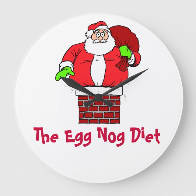 Egg Nog Diet Santa Clause Spaß Joke Große Wanduhr (Vorderseite)