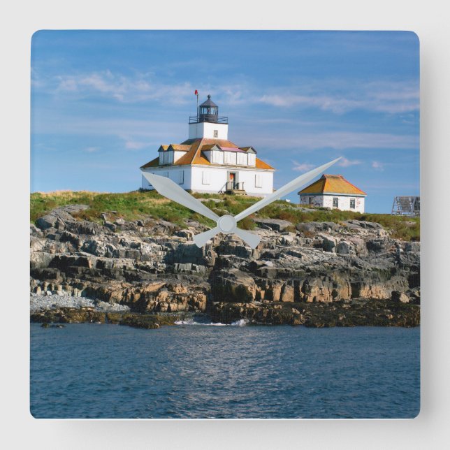 Egg Rock Lighthouse, Bar Harbour Maine Quadratische Wanduhr (Vorderseite)