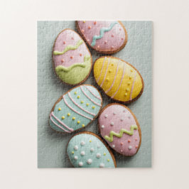 Egg-shaped Easter cookies with pastel icing Puzzle