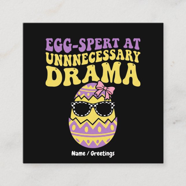 Egg-spert At Unnecessary Drama Funny Retro Easter  Quadratische Visitenkarte (Vorderseite)