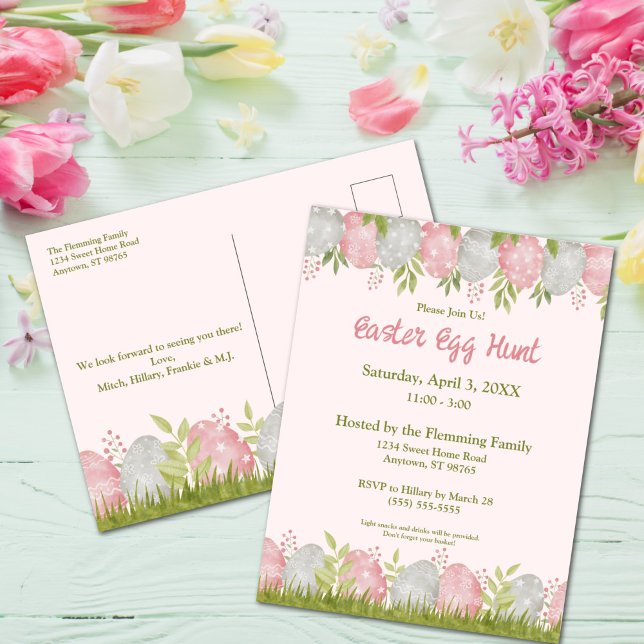 Egg-stra Sweet Customizable Ostereier Hunt Postkarte (Egg-stra Sweet Easter Egg Hunt Postcard Invitation)