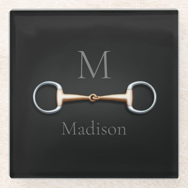 Eggbutt Snaffle Bit Mit Monogramm Reittier Glasuntersetzer (Vorderseite)