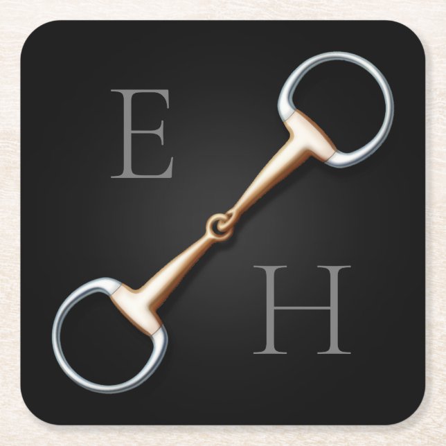 Eggbutt Snaffle Bit Mit Monogramm Reittier Rechteckiger Pappuntersetzer (Vorderseite)