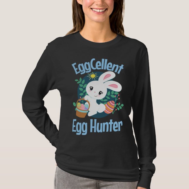 Eggcellent Egg Hunter Cute Easter Bunny Quote Sayi T-Shirt (Vorderseite)