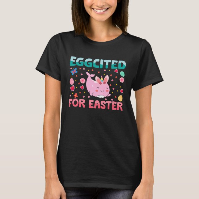 Eggcited For Easter Bunny Narwhal Rabbit Kids T-Shirt (Vorderseite)