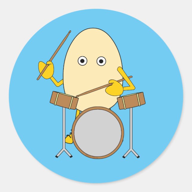 Egghead Drummer Runder Aufkleber (Vorderseite)