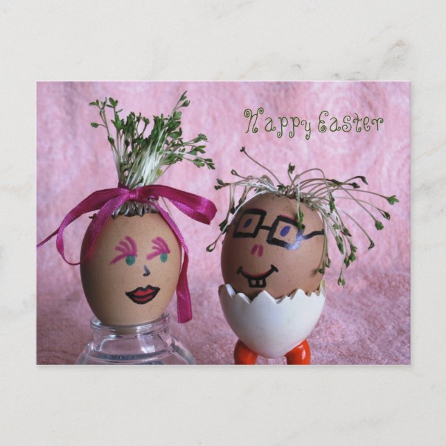 Eggmen Couple Fun Ostern Postkarte (Vorderseite)