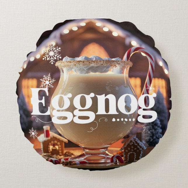 Eggnog Timing, eggnog, Weihnachten Rundes Kissen (Vorderseite)