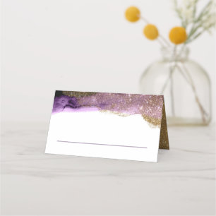 Eggpflanze Lila und Gold Glitzer Moderne Wasserfar Platzkarte