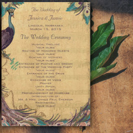 Eggplant Aqua Vintag Peacock Wedding Program Programm