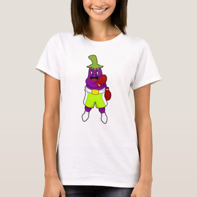 Eggplant at Boxing with Boxing gloves T-Shirt (Vorderseite)