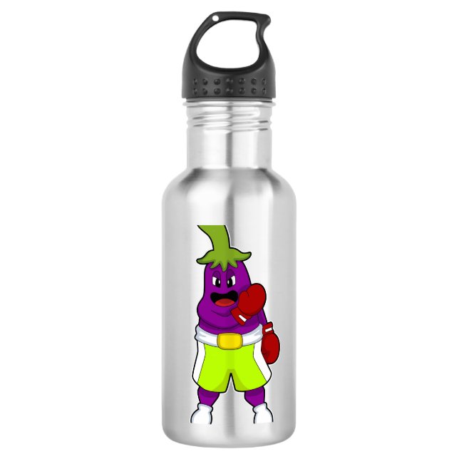 Eggplant beim Boxen mit Boxhandschuhen Edelstahlflasche (Vorderseite)