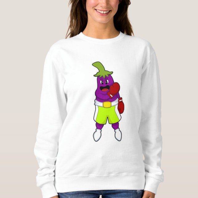 Eggplant beim Boxen mit Boxhandschuhen Sweatshirt (Vorderseite)