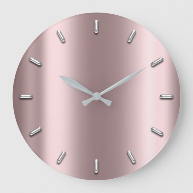 Eggplant Blush Metallic Minimal Silver Gray Große Wanduhr (Vorderseite)