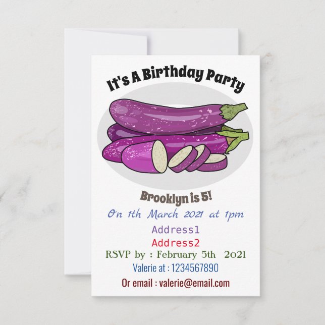 Eggplant Cartoon-Abbildung Einladung (Vorderseite)