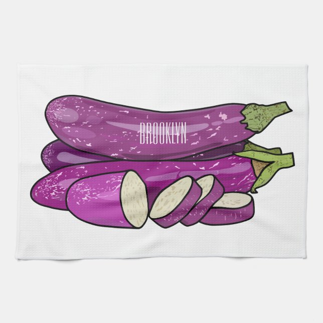 Eggplant Cartoon-Abbildung Geschirrtuch (Horizontal)