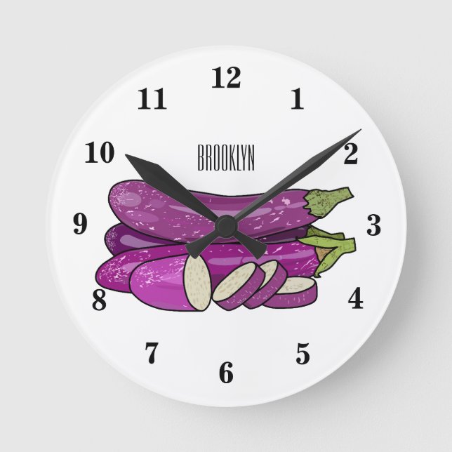 Eggplant Cartoon-Abbildung Runde Wanduhr (Vorderseite)