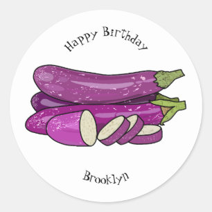 Eggplant Cartoon-Abbildung Runder Aufkleber