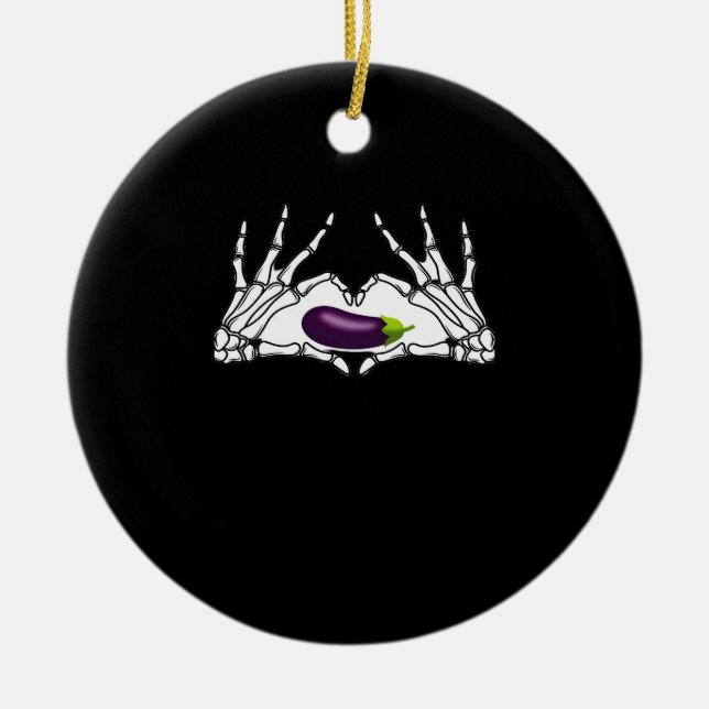 Eggplant Classic - Skeleton Hands Herz Keramik Ornament (Vorne)