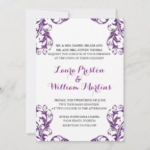 Eggplant Damask Hochzeitseinladung Einladung