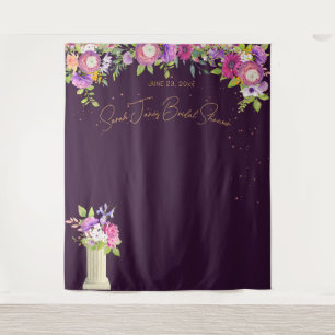 Eggplant Floral Brautparty Hintergrund Wandteppich