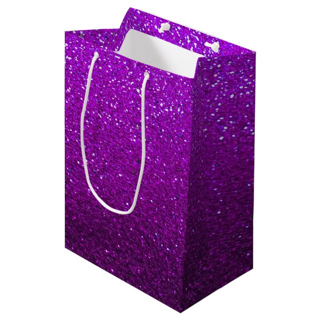 Eggplant Glitzer Ombre Glitzern Glam Bat Mitzvah Mittlere Geschenktüte (Vorderseite Schrägansicht)