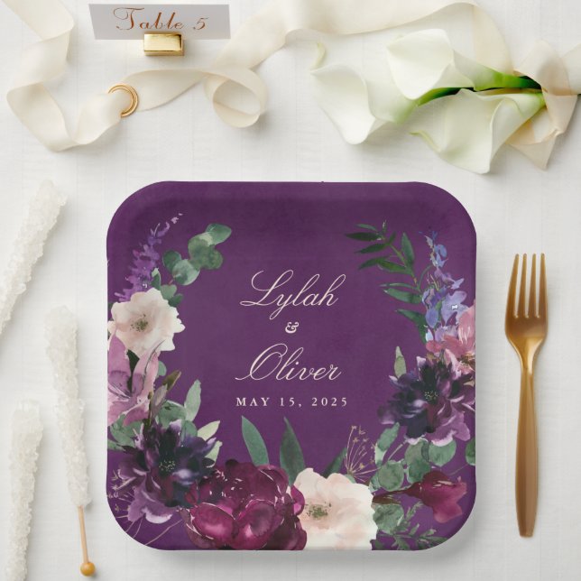 Eggplant Lila Blumenzwiebelpapier-Teller Pappteller (Hochzeit)