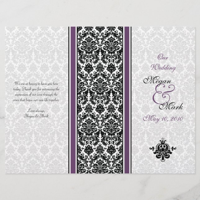 Eggplant Lila Damask Wedding Program (Vorderseite)