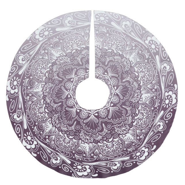 Eggplant lila Falte Mandala Polyester Weihnachtsbaumdecke (Vorderseite)