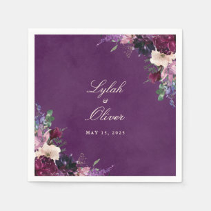 Eggplant Lila Floral Wedding Napkins Serviette