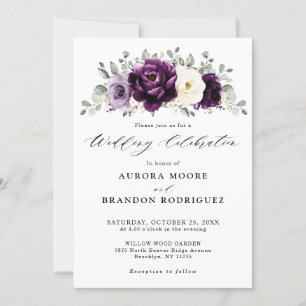 Eggplant Lila Plum Elfenbeinblütenhochzeit Einladung