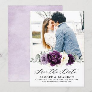 Eggplant Lila Plum Elfenbeinblütenhochzeit Save The Date