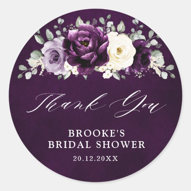 Eggplant Lila Plum Ivory Brautparty Vielen Dank Runder Aufkleber (Vorderseite)